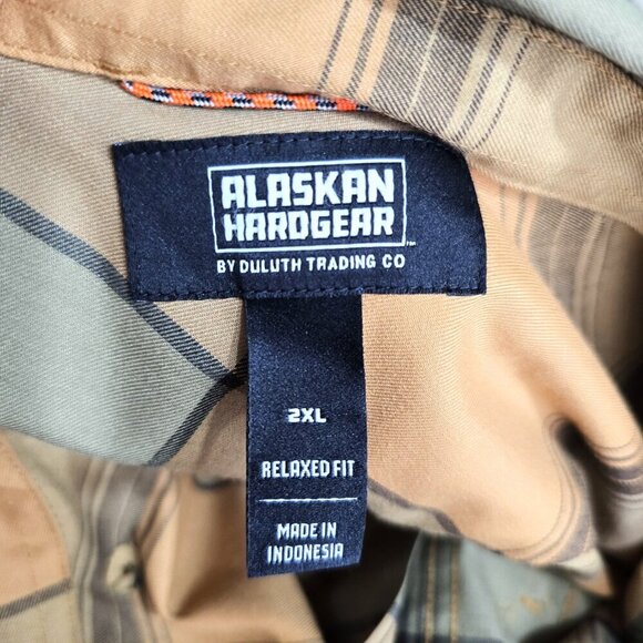 Alaskan Hardgear Men 2XL Relaxed Fit Plaid Khaki Button Front Long Sleeve Shirt - Picture 10 of 10